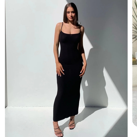 SKIMS Dresses & Skirts - Skims Soft Lounge Ribbed Long Slip Dress Onyx size Small